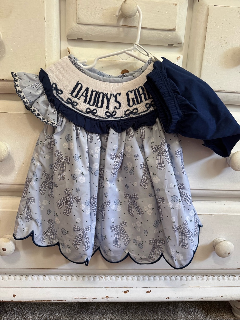 Daddy's Girl Navy & White Girls' Matching Dress Set
